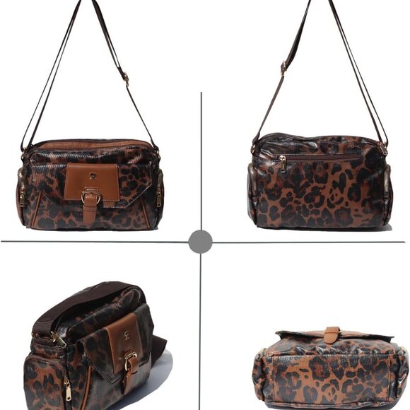 Elegant Water-Resistant Women's Crossbody Bag in Brown Leopard - 12 x 4.3 Inches - Picture 4 of 7